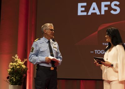 National Police Commissioner, Anders Thornberg, and EAFS 2022 Moderator, Anna Olin Kardell. Photo by Marcus Andrae.