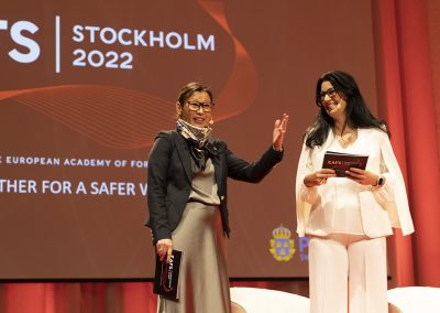 Helena Trolläng, Head of Department of National Forensic Centre, with Anna Olin Kardell, EAFS 2022 Moderator., Photo by Marcus Andrae.