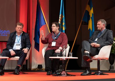 Panel Debate on European Day. Erkki Sippola (Deputy Director, NBIFL, Finland), Professor Niamh NicDaeid (University of Dundee, UK and The Leverhulme Research Centre for Forensic Science (LRCFS)) and Arnoud Peter Heeres (DG Home, European Commission). Photo by Marcus Andrae.