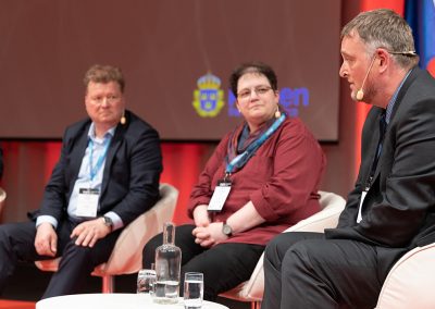 Panel Debate on European Day. Christina Bertler Edlund (Chairperson of ENFSI Board, Sweden), Erkki Sippola (Deputy Director, NBIFL, Finland), Professor Niamh NicDaeid (University of Dundee, UK and The Leverhulme Research Centre for Forensic Science (LRCFS)) and Arnoud Peter Heeres (DG Home, European Commission). Photo by Marcus Andrae.